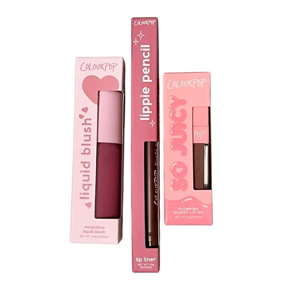 ColourPop Liquid Blush, So Juicy Plumping Lip Oil, & Lippie Pencil Set